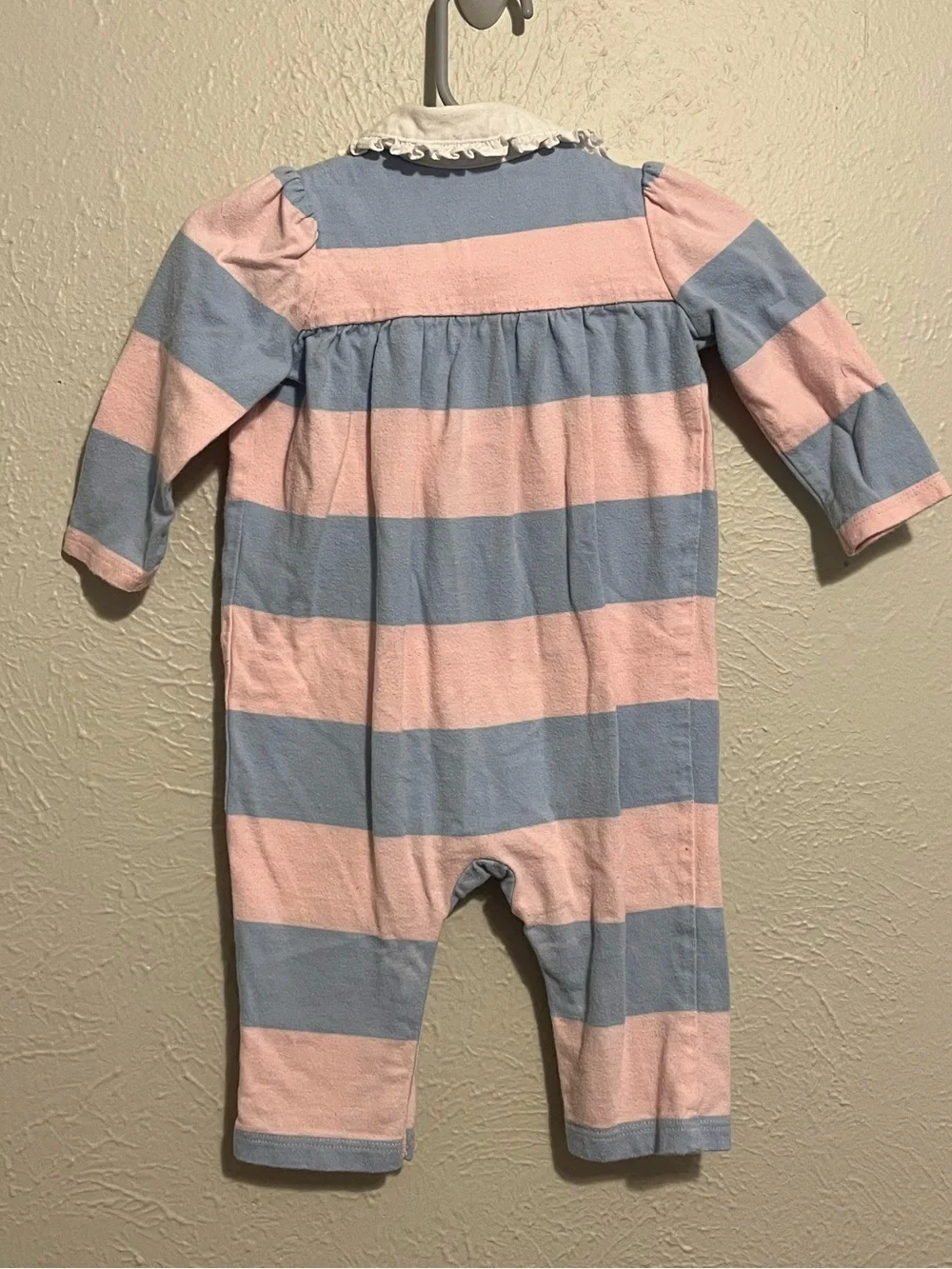 Vintage Ralph Lauren Girl Romper Long Sleeve Stripes Blue Pink 6M 100% Cotton